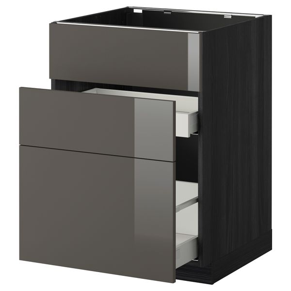 Напольный шкаф под мойку + 3 фронтальных панели, 2 ящика МЕТОД / МАКСИМЕРА, черный, Рингульт серый - схема-чертеж с размерами