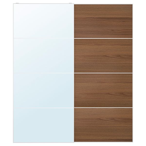 Пара раздвижных дверей АУЛИ / ИЛЬСЕНГ, зеркальное стекло, коричневая морилка ясеневый шпон - схема-чертеж с размерами