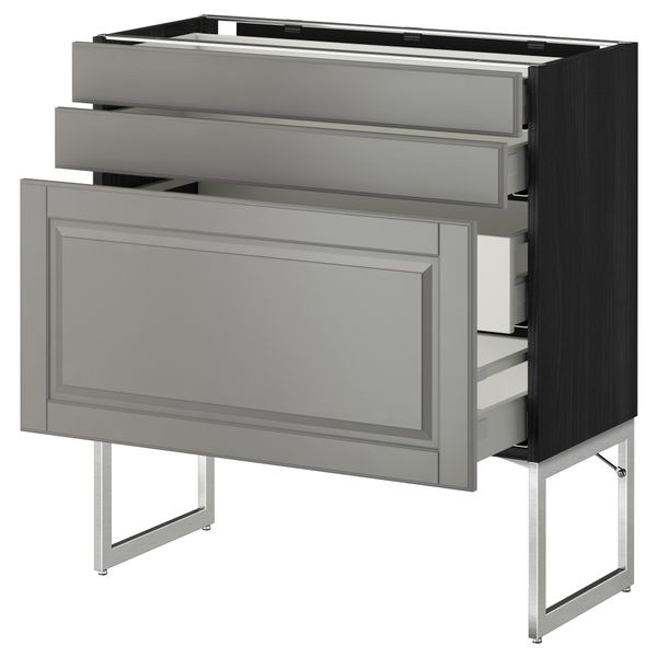 Напольный шкаф 3 фронтальных панели, 2 нижних, 2 средних ящика МЕТОД / МАКСИМЕРА, черный, Будбин серый - схема-чертеж с размерами