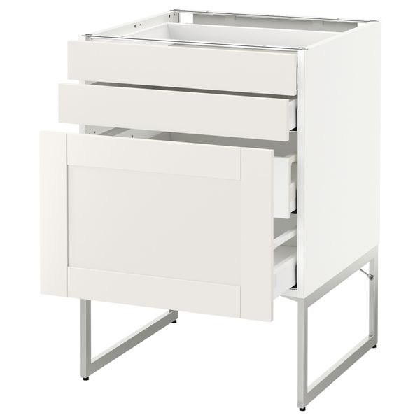 Напольный шкаф 3 фронтальных панели, 2 нижних, 2 средних ящика МЕТОД / МАКСИМЕРА, белый, Сэведаль белый - схема-чертеж с размерами