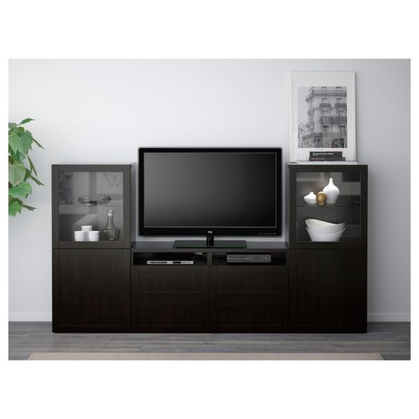 Шкаф для ТВ, комбинированный, стекляные дверцы БЕСТО, Ханвикен, Синдвик черно-коричневый прозрачное стекло (240x40x128 см) - фото 2