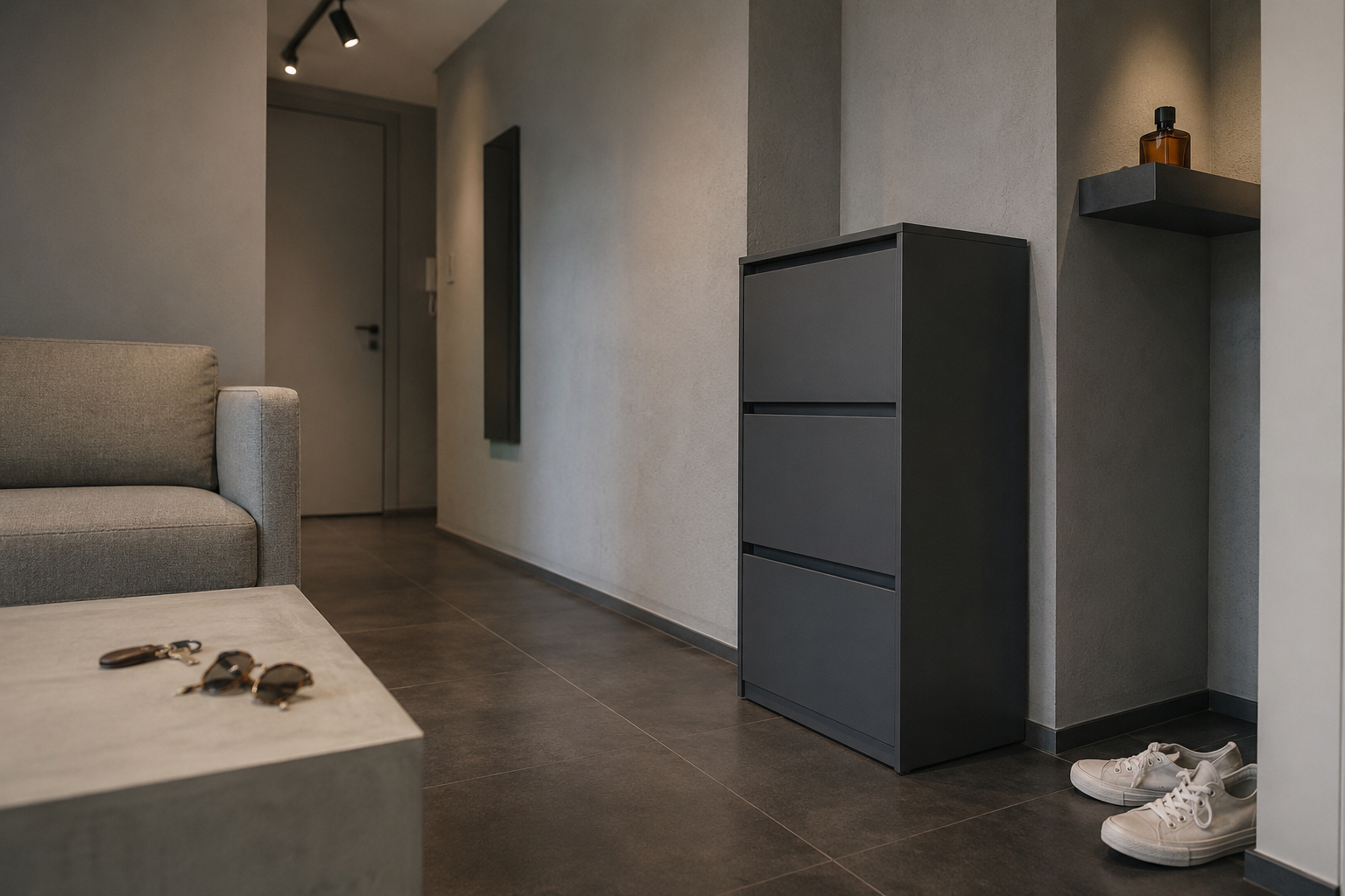 Комод IKEA NORDLI антрацит со скрытыми ручками push-to-open в гостиной