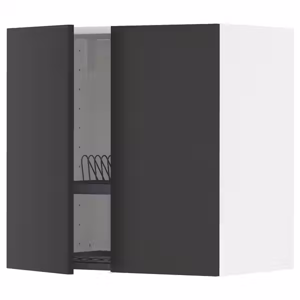 METOD Навесной шкаф с сушилкой/2дверцы - белый/Nickebo матовый антрацит 60x60 см - фото 1