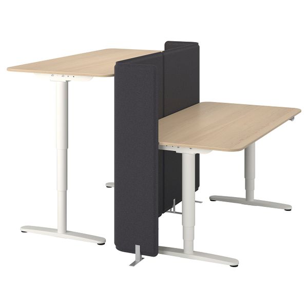 Стол-трансформер с экраном, дубовый шпон, беленый, белый 160x160 120 см IKEA БЕКАНТ 392.893.97 - фото 1