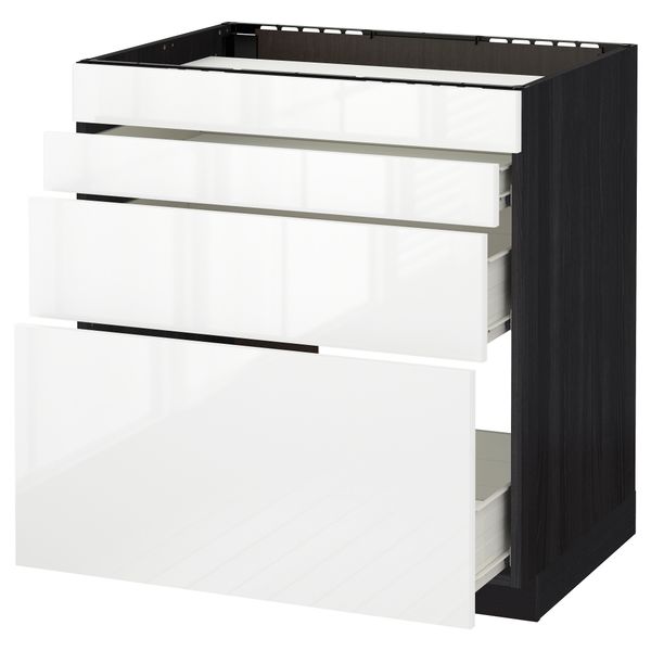 Напольный шкаф для духовки, 4фасада, 3 ящика МЕТОД / ФОРВАРА, черный, Рингульт белый - схема-чертеж с размерами