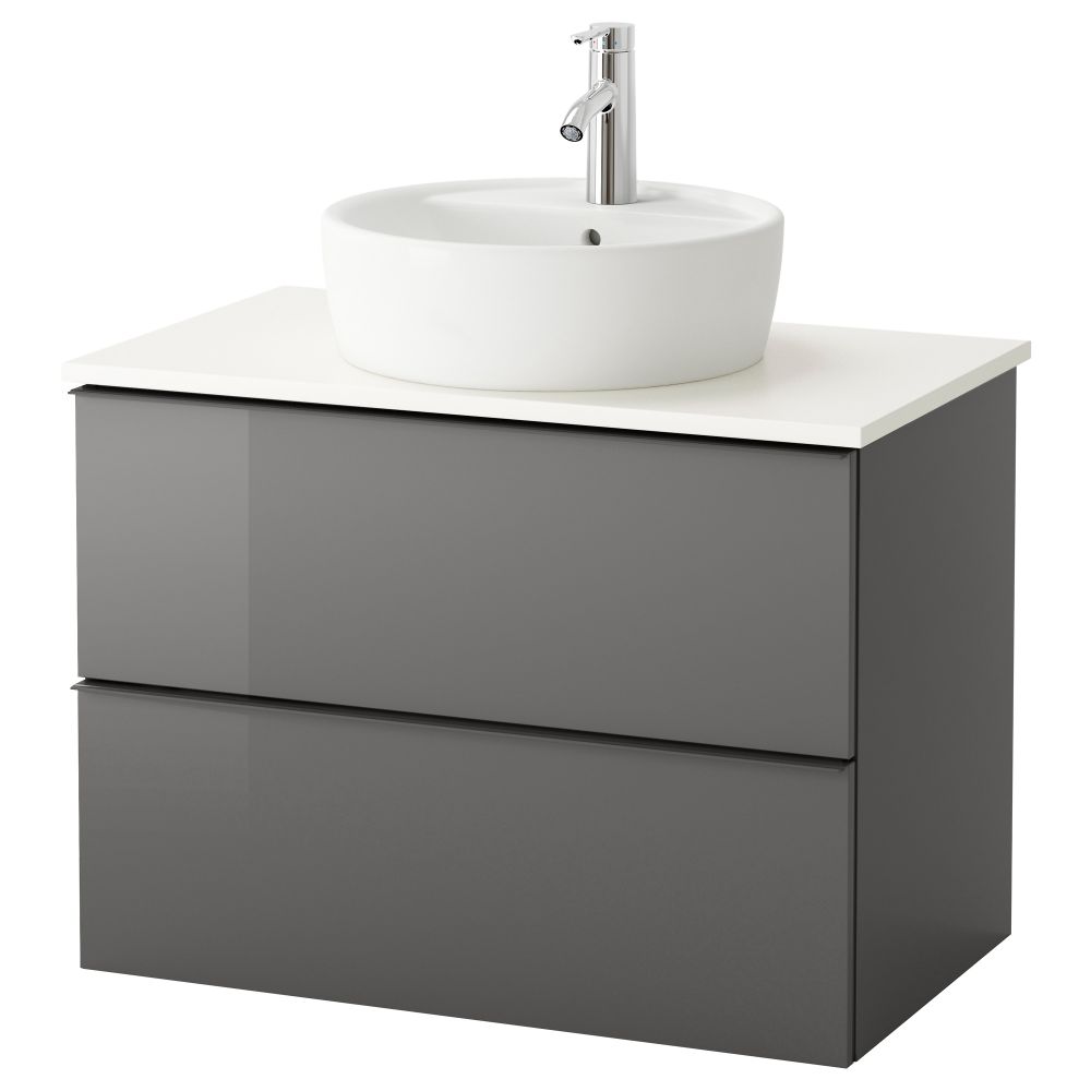 Шкаф п-раковину/столешн45/раковина ГОДМОРГОН/АЛДЕРН / ТОРНВИКЕН, глянцевый серый, белый - схема-чертеж с размерами