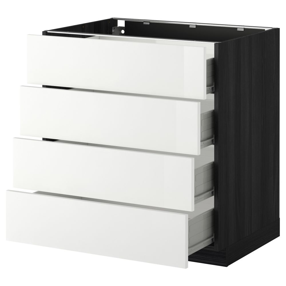 Напольный шкаф 4 фронтальных панели, 4 ящика МЕТОД / ФОРВАРА, черный, Рингульт белый - схема-чертеж с размерами