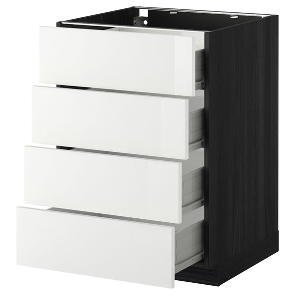 Напольный шкаф 4 фронтальных панели, 4 ящика МЕТОД / ФОРВАРА, черный, Рингульт белый - схема-чертеж с размерами