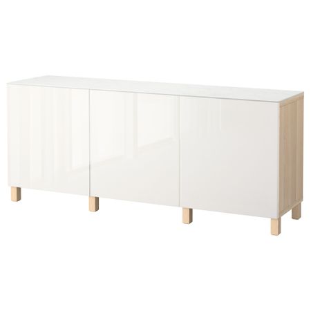 Комбинация для хранения с дверцами БЕСТО, под беленый дуб, Сельсвикен глянцевый/белый (180x42x74 см)