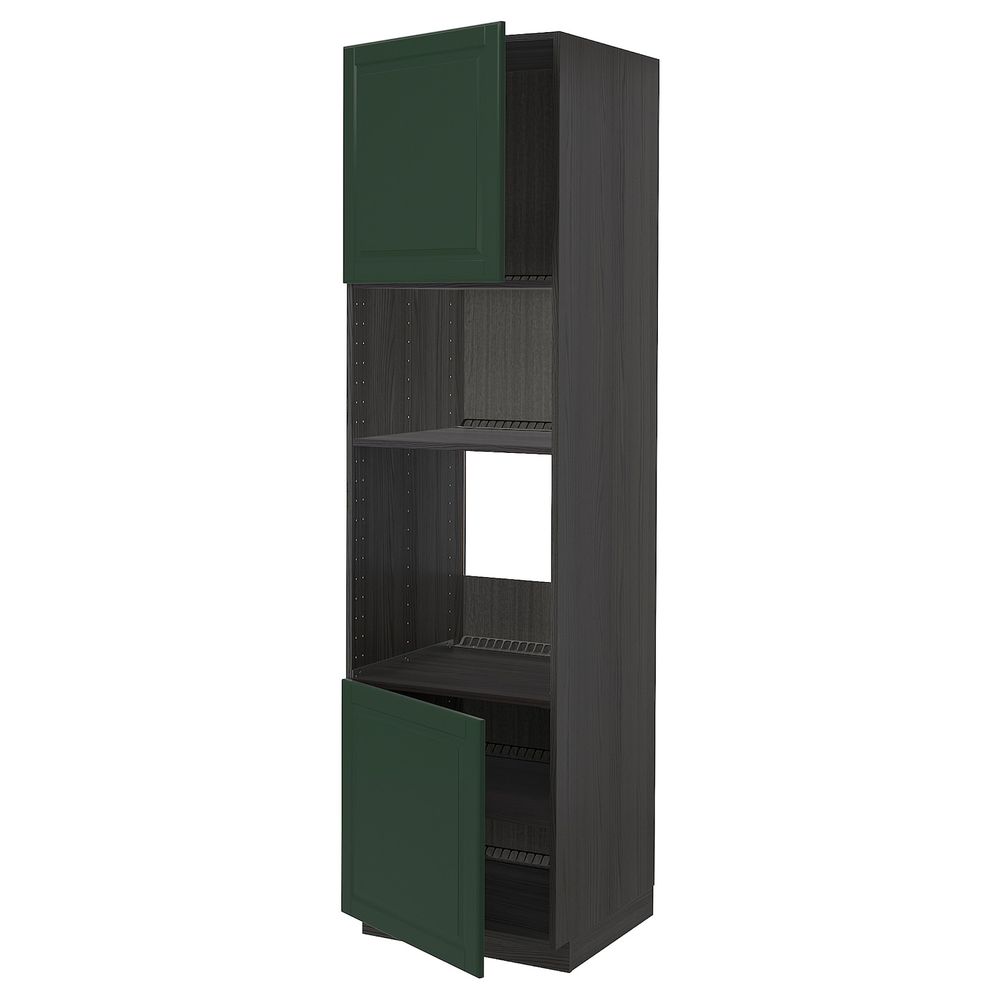 Высокий шкаф для духовки/СВЧ, 2 дверцы/полки, черный/Будбин темно-зеленый 60x60x220 см IKEA МЕТОД 793.133.81 - схема-чертеж с размерами