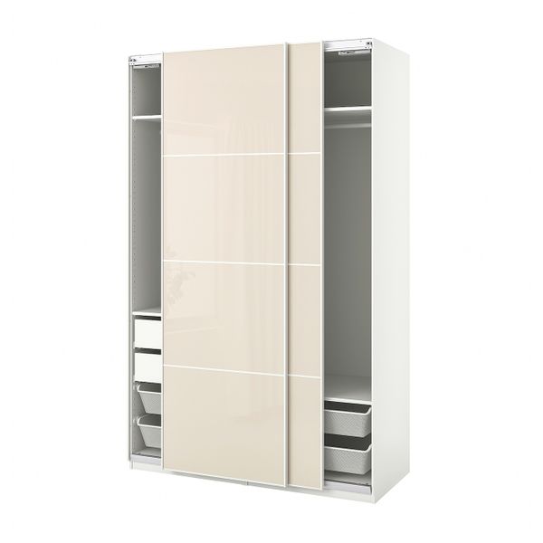 Гардероб, комбинация, белый/глянцевый светло-бежевый 150x66x236 см IKEA PAX ПАКС / HOKKSUND ХОККСУНД 593.958.82 - фото 1