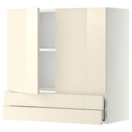 Навесной шкаф, 2 дверцы, 2 ящика МЕТОД / МАКСИМЕРА, белый, Рингульт кремовый