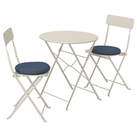 Стол + 2 складных стула,д/сада, бежевый/ФРЁСЁН/ДУВХОЛЬМЕН синий IKEA САЛЬТХОЛЬМЕН 892.691.46