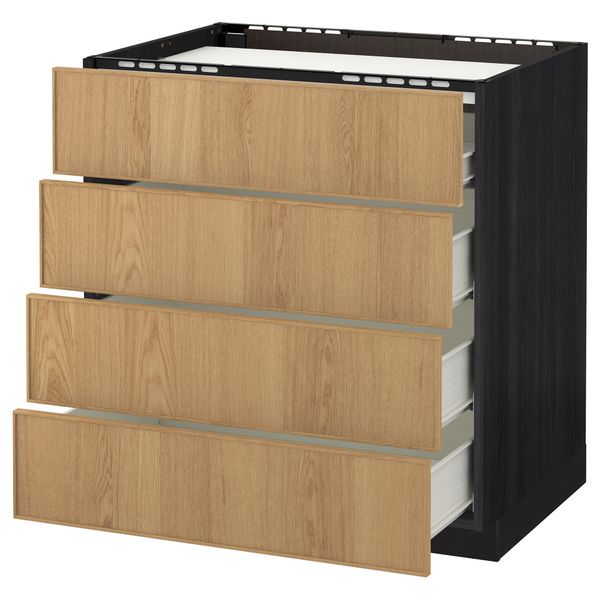 Напольный шкаф, 4 фронтальных панели, 4 ящика МЕТОД / ФОРВАРА, черный, Экестад дуб - схема-чертеж с размерами
