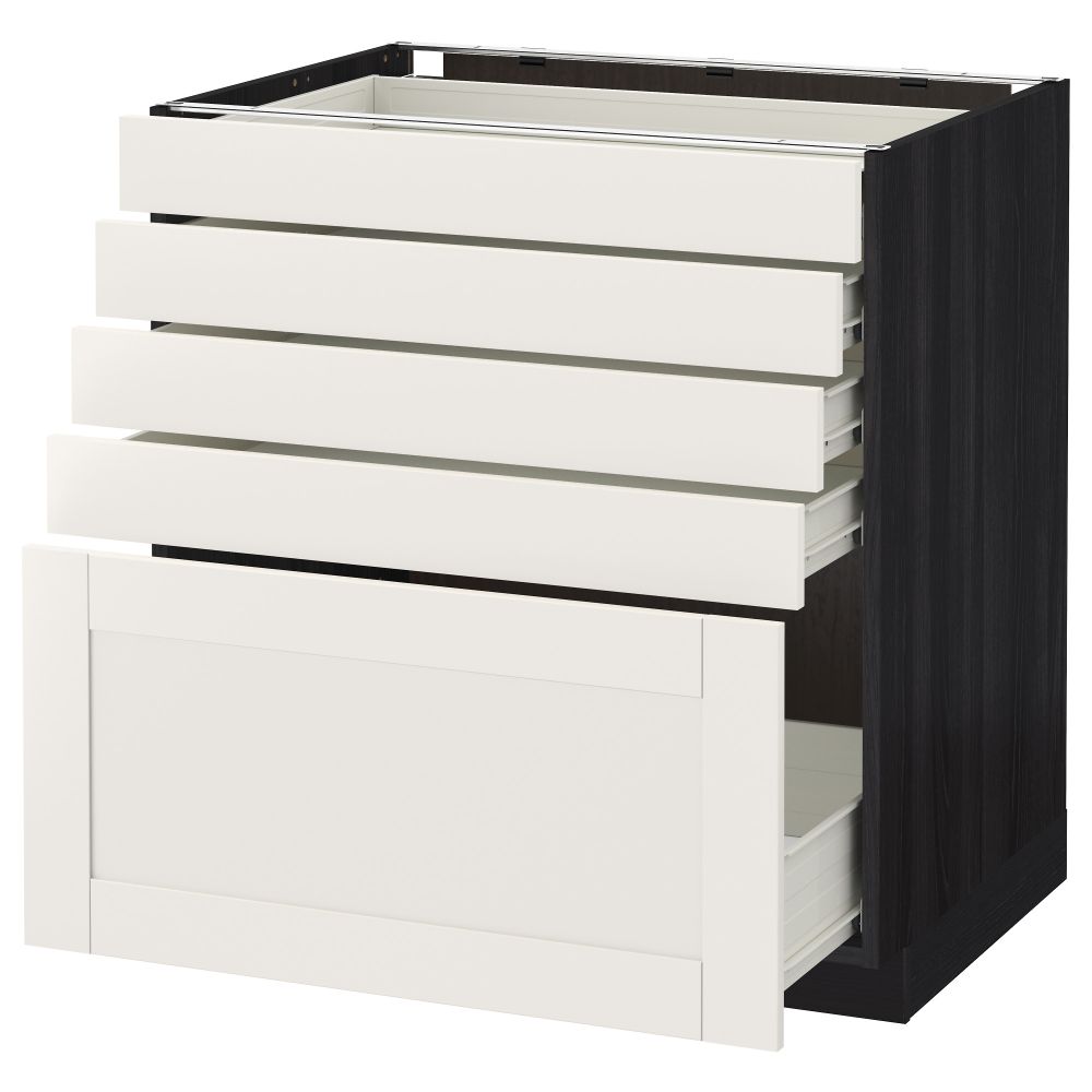 Напольный шкаф с 5 ящиками МЕТОД / ФОРВАРА, черный, Сэведаль белый - схема-чертеж с размерами