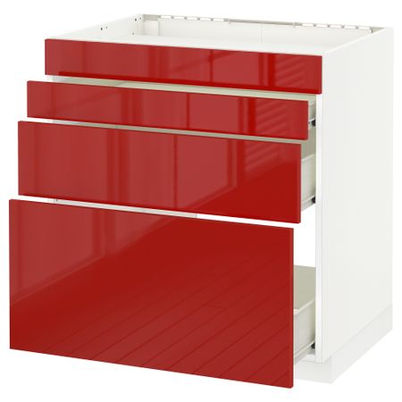Напольный шкаф для духовки, 4фасада, 3 ящика МЕТОД / ФОРВАРА, белый, Рингульт красный