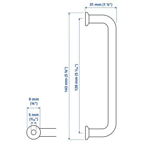 BAGGANÄS Ручка - нержавеющ сталь 143 мм - схема-чертеж с размерами