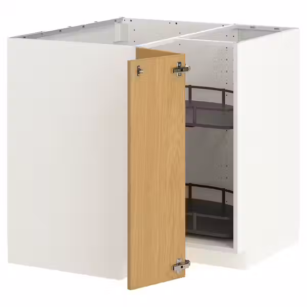 METOD Угловой напольн шкаф с вращающ секц - белый/Sinarp дубовый шпон 88x88 см - фото 1
