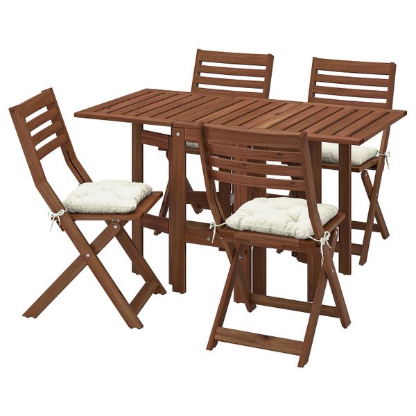 Стол + 4 складных стула, для/сада, коричневая морилка/Куддарна бежевый IKEA ÄPPLARÖ ЭПЛАРО 093.284.61 - фото 2