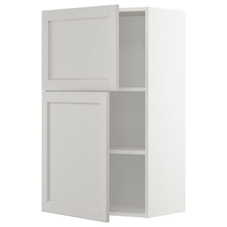 Навесной шкаф с полками/2дверцы, белый/Лерхюттан светло-серый 60x100 см IKEA METOD МЕТОД 692.727.53