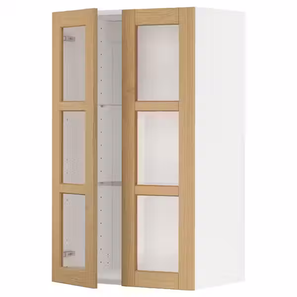 METOD Навесной шкаф/полки/2стеклян двери - белый/Forsbacka дуб 60x100 см - фото 1