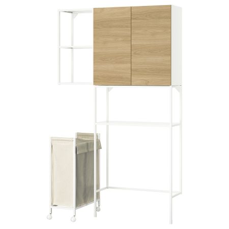 Комбинация для хранения, белый, под дуб, 120x32x204 см IKEA BEGIVENHET БЕГИВЕНХЕТ 295.479.38
