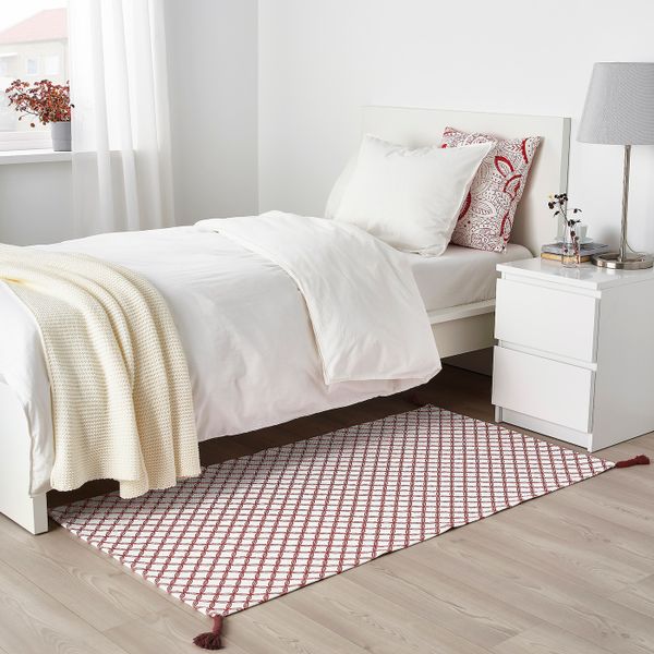 Ковер безворсовый, белый/красный, 80x150 см IKEA ВИНТЕР 2019 004.502.86 - фото 2