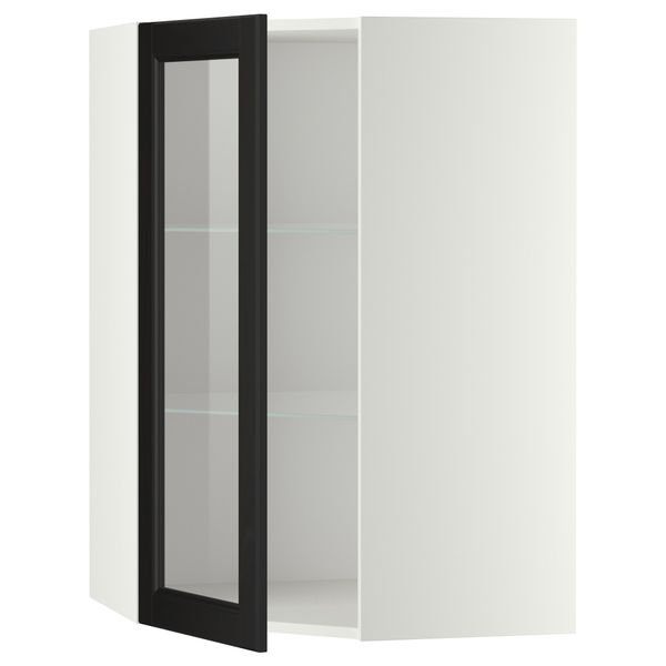 Угловой навесной шкаф с полками, стекляными дверцами МЕТОД, белый, Лаксарби черно-коричневый - схема-чертеж с размерами