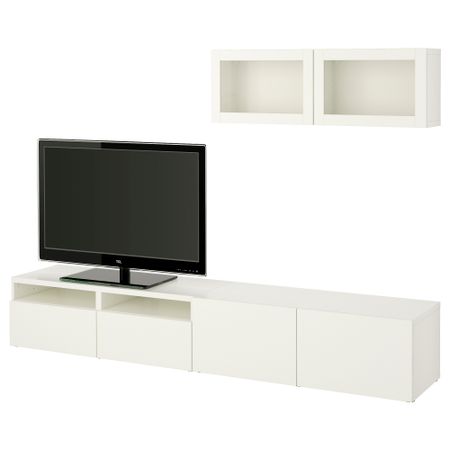 Шкаф для ТВ, комбинированный, стекляные дверцы БЕСТО, Лаппвикен, Синдвик белый прозрачное стекло (240x20/40x166 см)