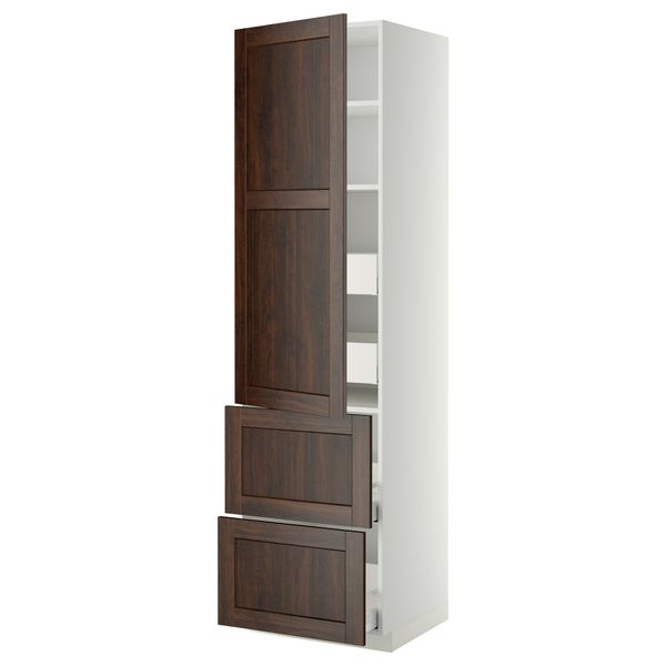 Высокий шкаф + полки, 4 ящика, 2 дверцы МЕТОД / МАКСИМЕРА, белый, Эдсерум коричневый - фото 1