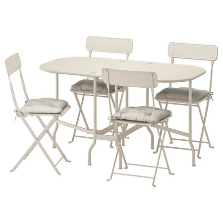 Стол + 4 складных стула, для/сада, бежевый/Куддарна серый IKEA САЛЬТХОЛЬМЕН 092.863.38