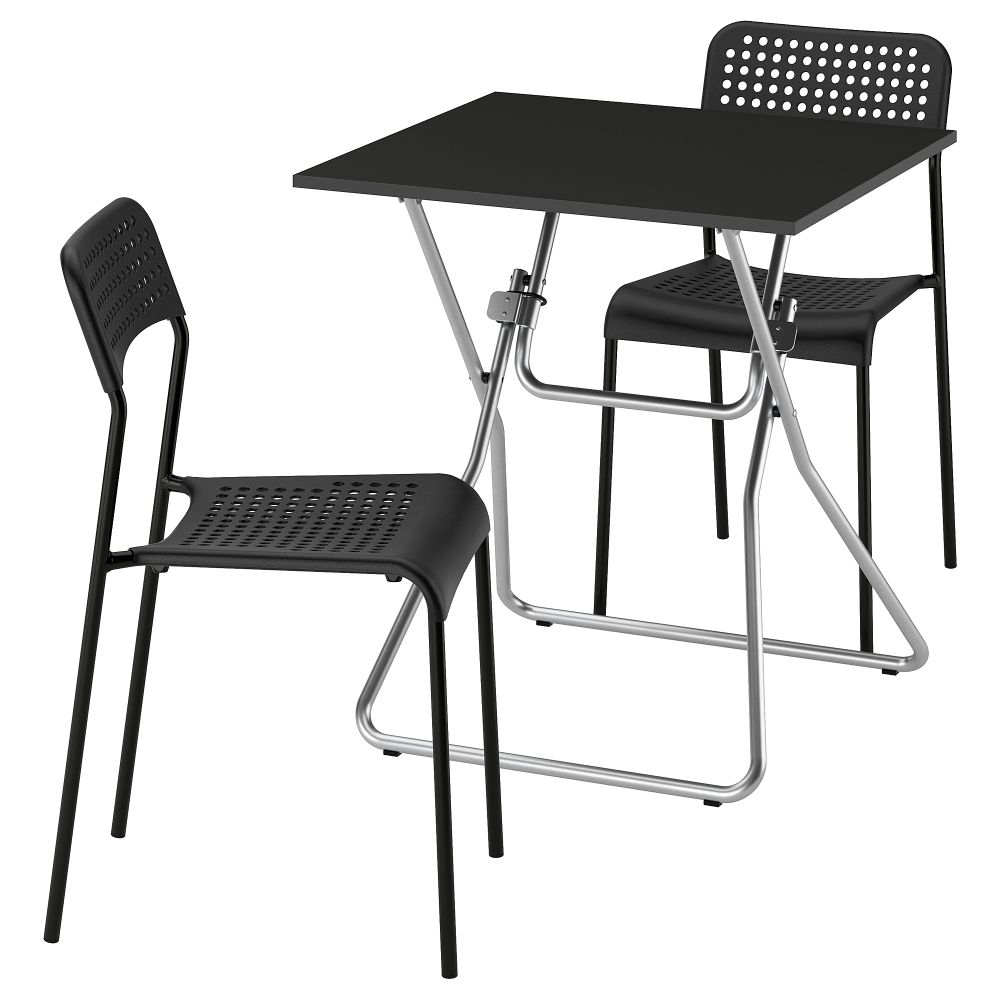 Стол и 2 стула, складной черный, черный, 67x67 см IKEA GUNDE ГУНДЕ, ADDE АДДЕ 095.648.01 - фото 1