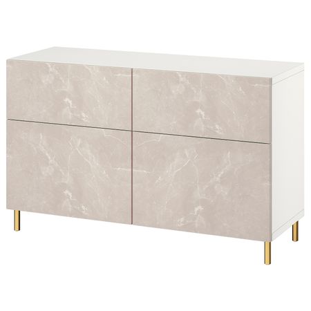 Комбинация для хранения с дверцами/ящ, белый БЕРГСВИКЕН/ОСАРП/бежевый под мрамор 120x42x74 см IKEA BESTÅ БЕСТО 494.353.55