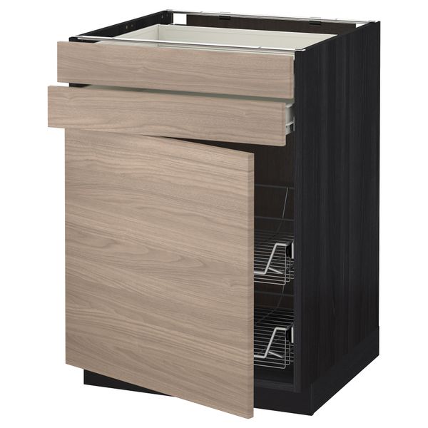 Напольный шкаф, дверца, 2 ящика, проволочных корзин МЕТОД / ФОРВАРА, черный, Брокхульт светло-серый - схема-чертеж с размерами