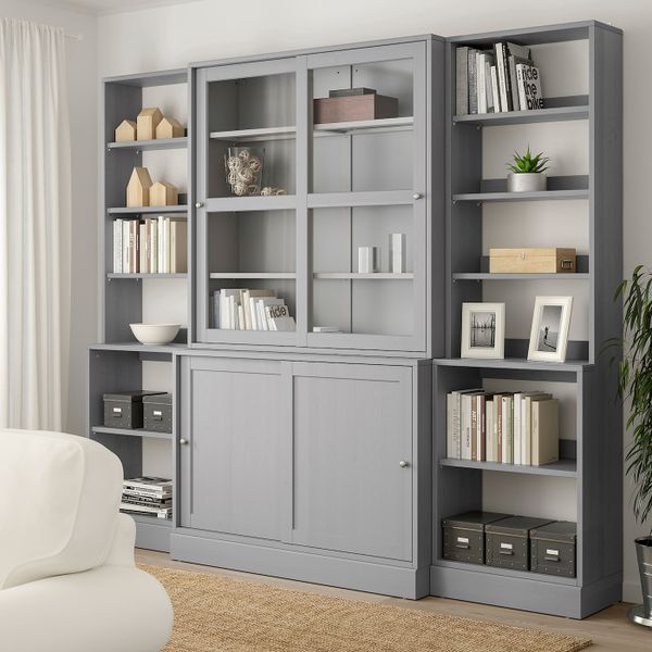 Комбинация с раздвижными дверьми, серый 243x47x212 см IKEA HAVSTA ХАВСТА 492.752.34 - фото 2
