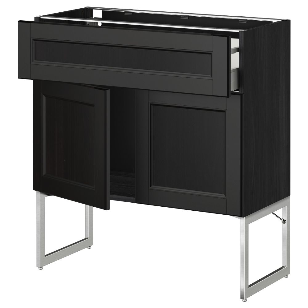 Напольный шкаф, полки, ящик, 2 двери МЕТОД / МАКСИМЕРА, черный, Лаксарби черно-коричневый - схема-чертеж с размерами