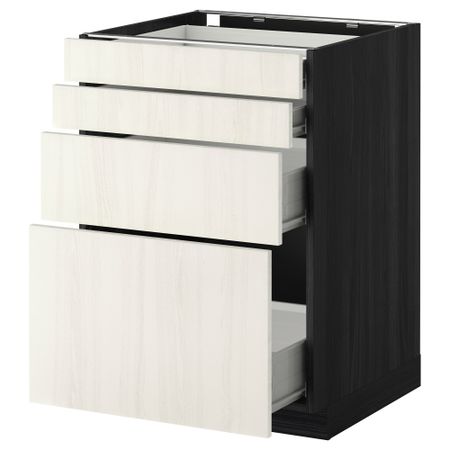 Напольный шкаф 4 фронтальных панели, 4 ящика МЕТОД / ФОРВАРА, черный, Росдаль белый