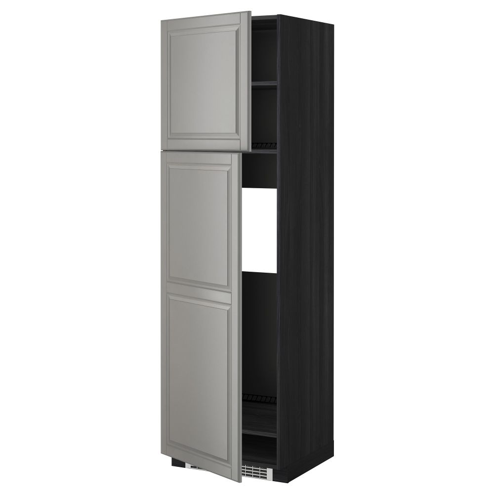 Высокий шкаф для холодильника, 2 дверцы МЕТОД, черный, Будбин серый - схема-чертеж с размерами