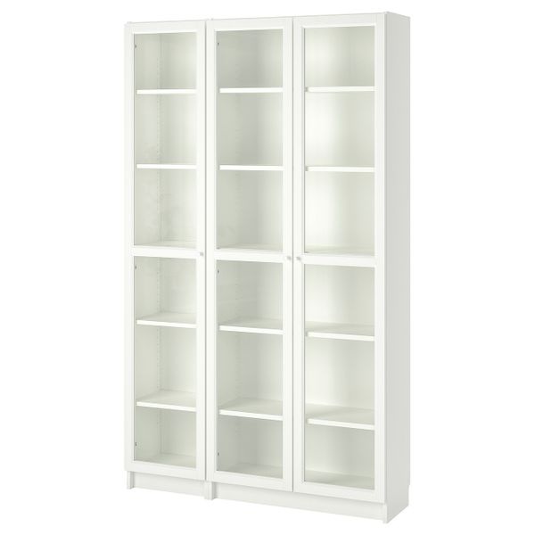 Шкаф книжный со стеклянными дверьми, белый 120x30x202 см IKEA BILLY БИЛЛИ / OXBERG ОКСБЕРГ 192.818.06 - фото 1