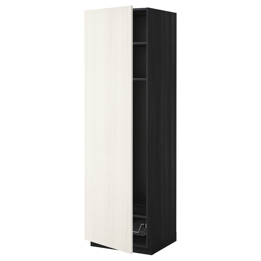 Высокий шкаф с полками, проволочной корзиной МЕТОД, черный, Росдаль белый - схема-чертеж с размерами