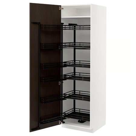 METOD Высокий шкаф с выдвижным модулем - белый/Sinarp коричневый 60x60x200 см