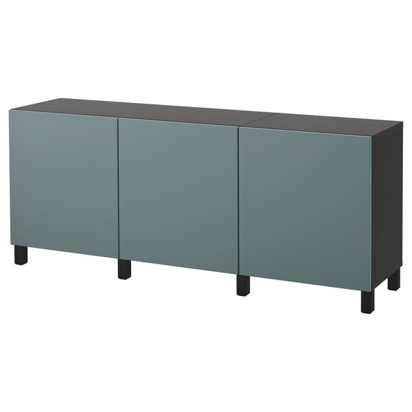 Комбинация для хранения с дверцами БЕСТО, черно-коричневый, Вальвикен серо-бирюзовый (180x40x74 см) - фото 1