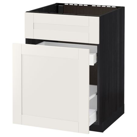 Напольный шкаф под мойку, сорт муcора, 1 дверца, 2 ящика МЕТОД / МАКСИМЕРА, черный, Сэведаль белый (60x60 см)