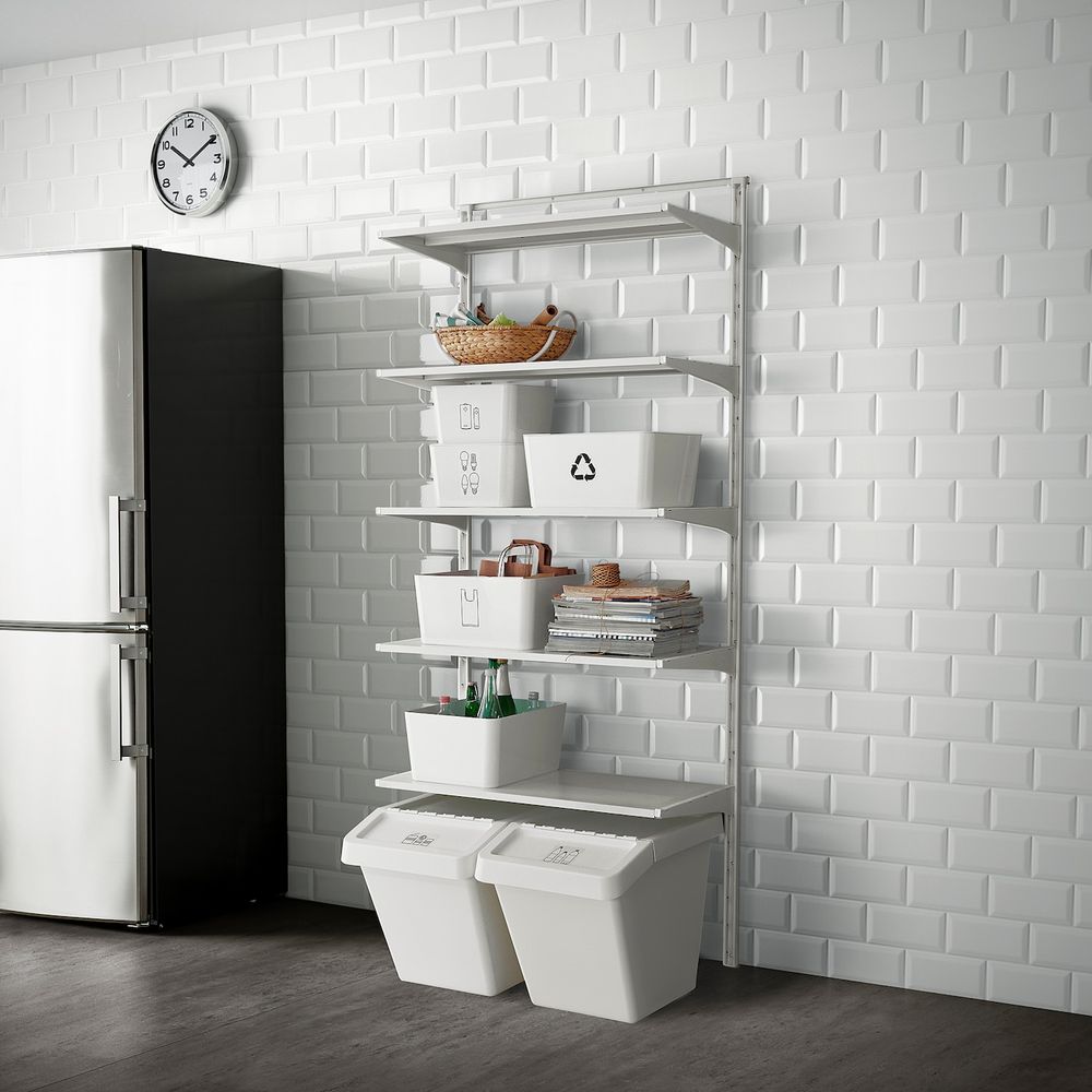 Настенная шина/полки, металлический белый, 88x41x199 см IKEA АЛЬГОТ 292.302.46 - фото 1