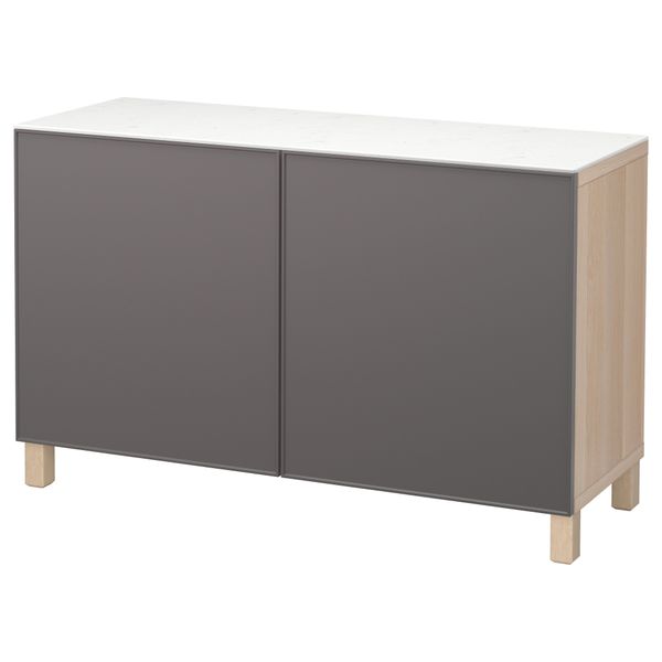 Комбинация для хранения с дверцами БЕСТО, под беленый дуб, Грундсвикен темно-серый (120x42x74 см) - фото 1