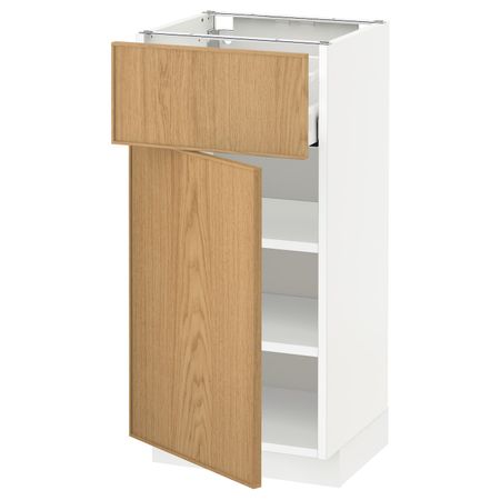 Напольный шкаф с ящиком/дверью, белый/Экестад дуб 40x37 см IKEA METOD МЕТОД / MAXIMERA МАКСИМЕРА 592.359.35