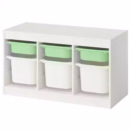 TROFAST Комбинация д/хранения+контейнеры - белый светло-зеленый/белый 99x44x56 см