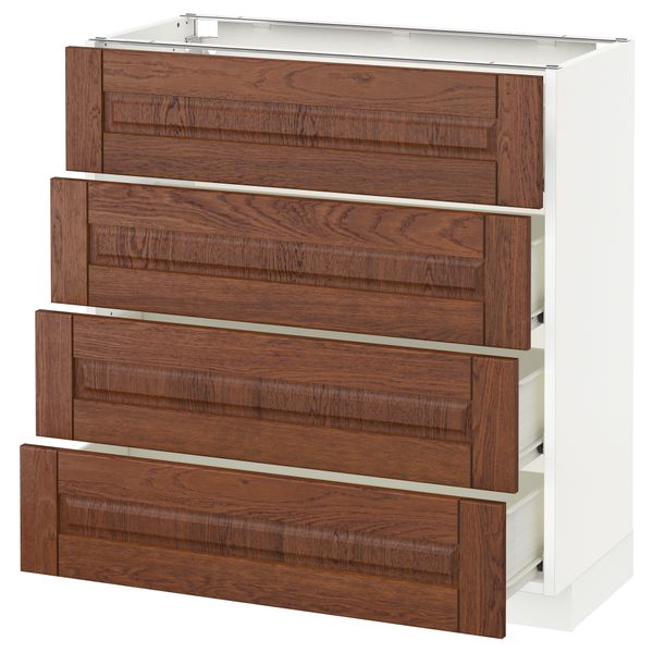 Напольный шкаф 4 фронтальных панели, 4 ящика МЕТОД / ФОРВАРА, белый, Филипстад коричневый - схема-чертеж с размерами