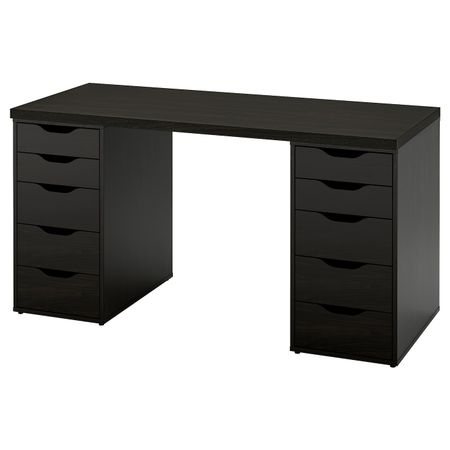 Письменный стол, черно-коричневый 140x60 см IKEA LAGKAPTEN ЛАГКАПТЕН / ALEX АЛЕКС 394.321.97