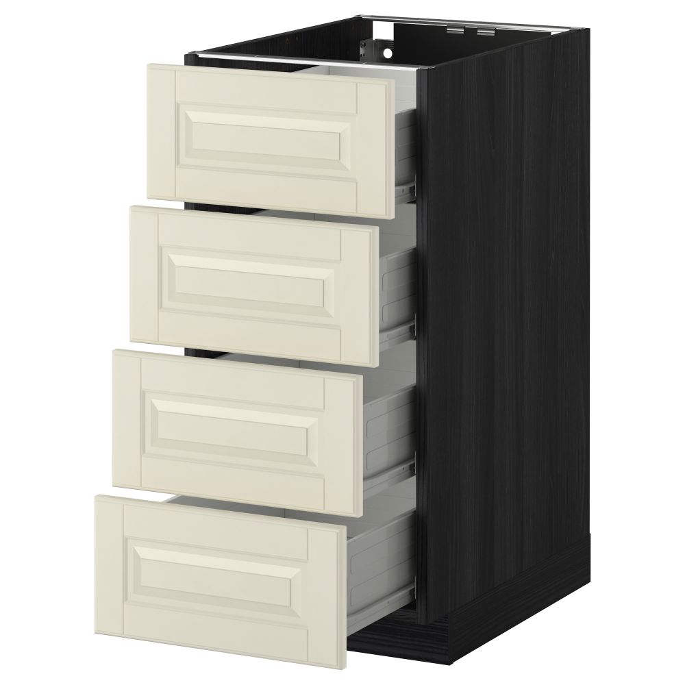 Напольный шкаф 4 фронтальных панели, 4 ящика МЕТОД / ФОРВАРА, черный, Будбин белый с оттенком - схема-чертеж с размерами